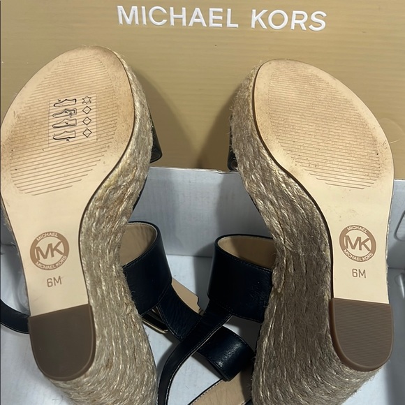 Black Leather Wedge Sandals - Picture 3 of 6